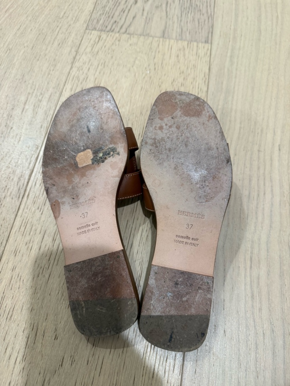 Hermes Brown Leather H-Cut Slide Sandals - Women - Picture 4 of 5